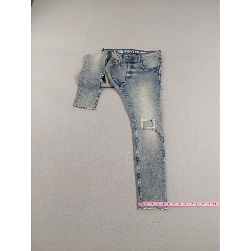 H&M Men Jean 32 Light Wash Denim‎ Skinny Cropped Low Rise Distressed Ripped Wear - Picture 14 of 16